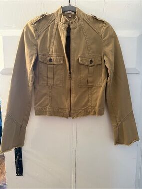 Joie Khaki Utility Cotton Zip Jacket